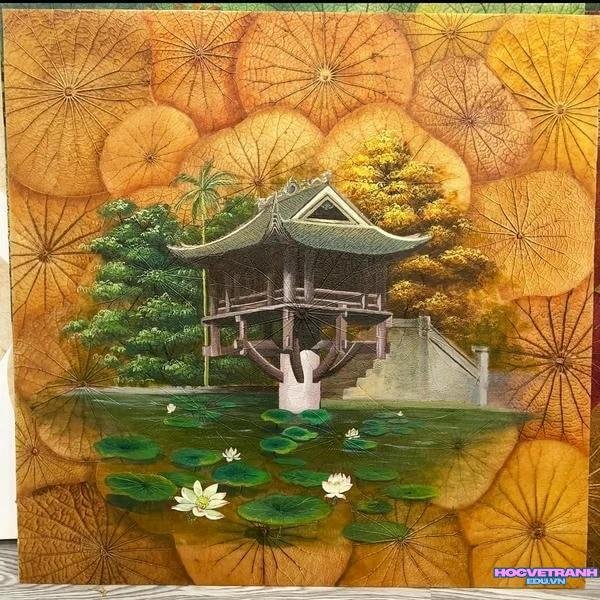 tranh vẽ chùa một cột đơn giản