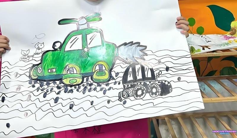 tranh vẽ ô tô mơ ước đơn giản đẹp​