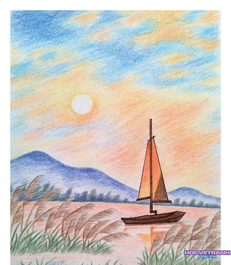 tranhh thuyền và hoàng hôn