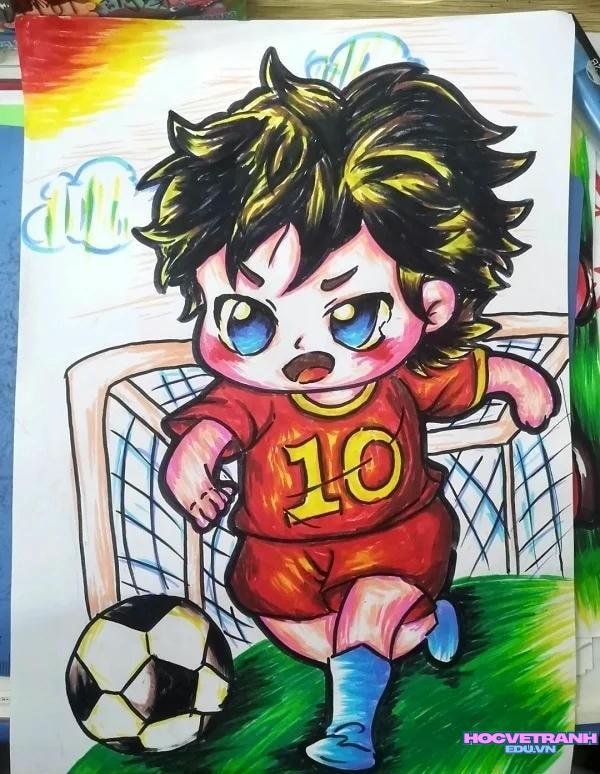 vẽ bé đá bóng giỏi