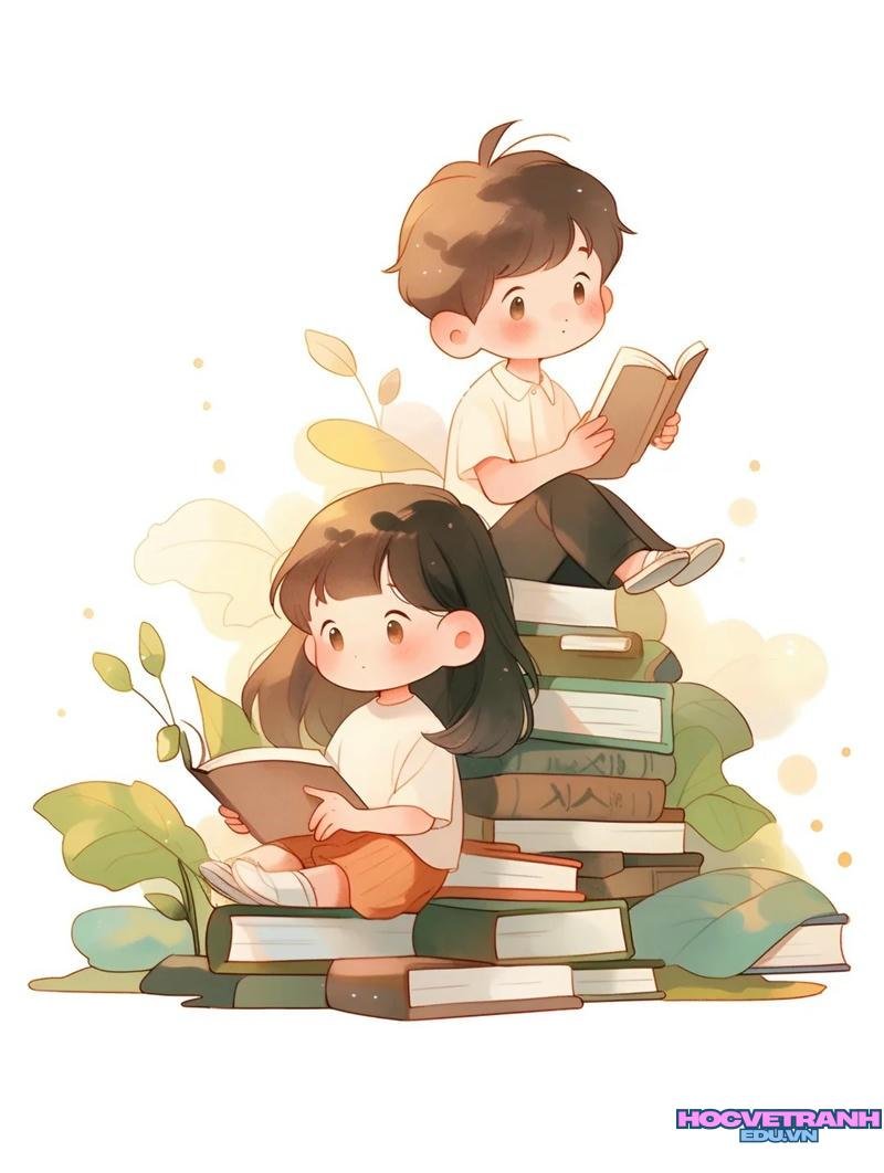vẽ bé đang đọc sách