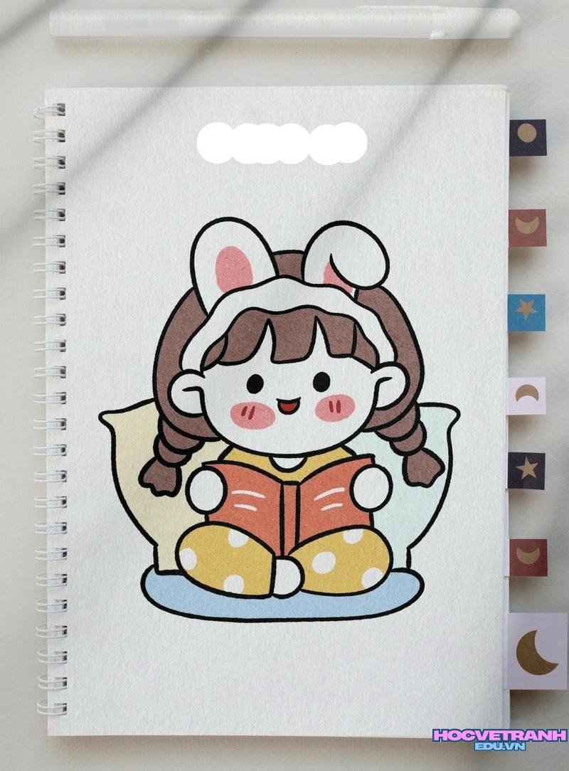 vẽ bé gái đọc sách