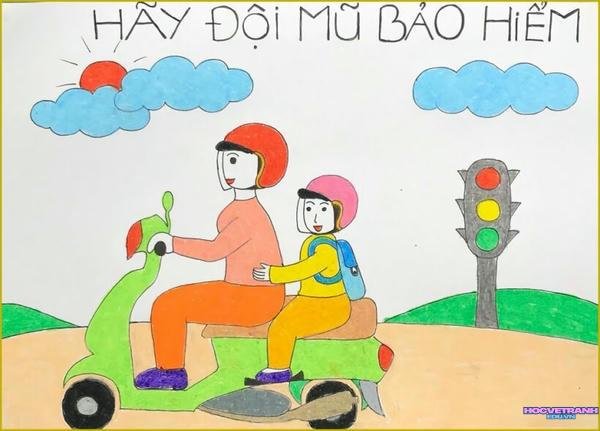 vẽ bé ngồi sau xe