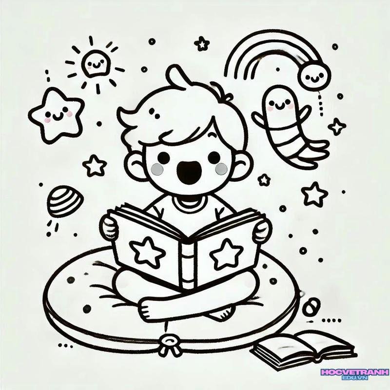 vẽ bé say sưa đọc