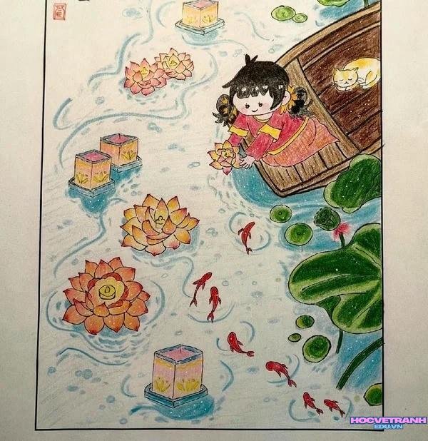 vẽ bé thả hoa đăng