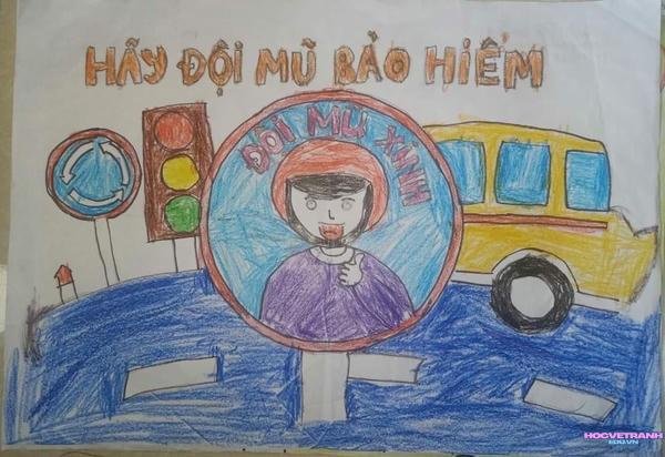 vẽ bé tự đội mũ