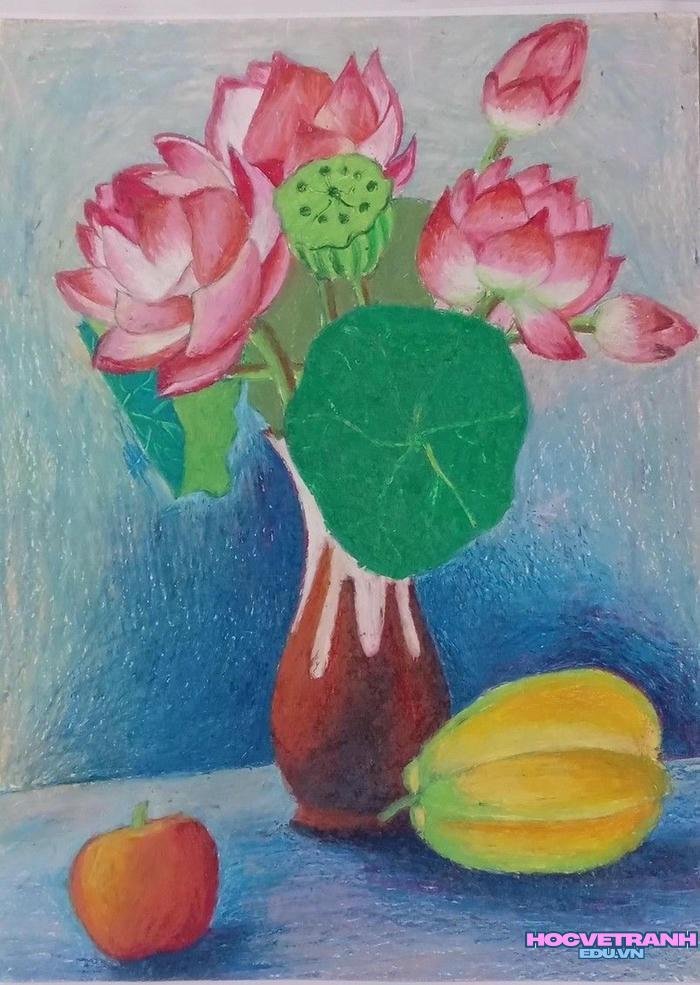 vẽ bình hoa sen đơn giản