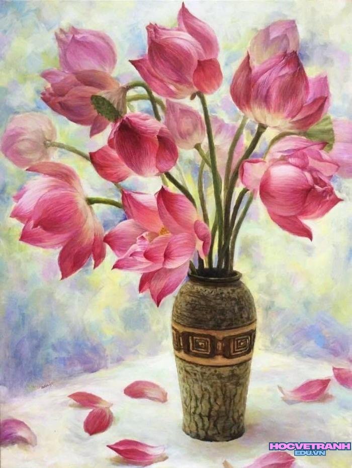 vẽ bình hoa tulip