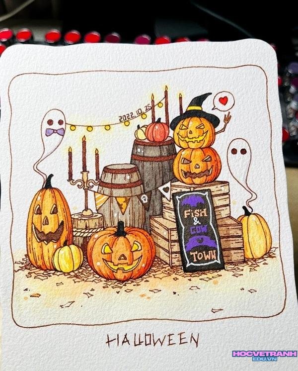 vẽ bóng đêm halloween