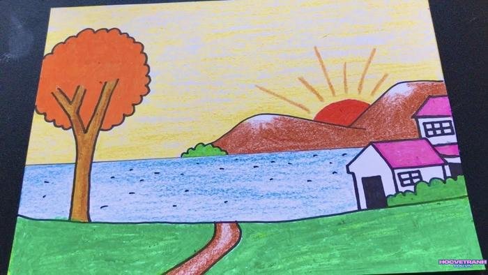 vẽ cảnh ao cá quê