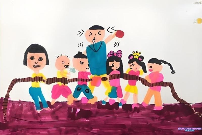 vẽ cảnh hội làng xưa