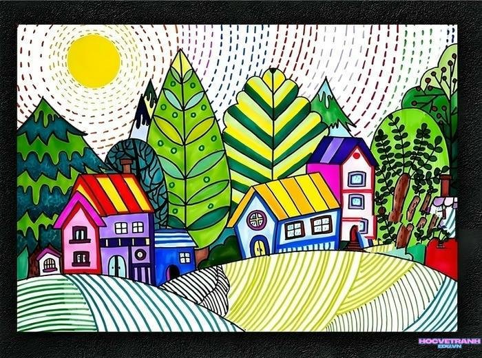 vẽ cảnh quê hương đơn giản