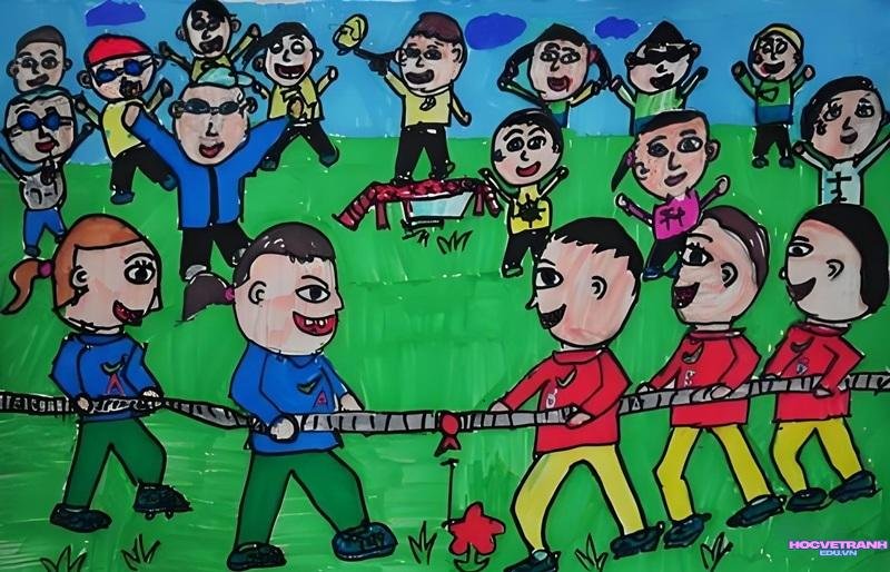 vẽ cảnh sân đình hội