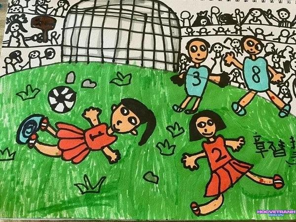 vẽ cảnh trận đấu bóng