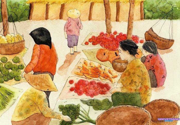 vẽ chợ hoa tết