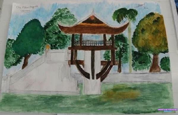 vẽ chùa một cột đơn giản