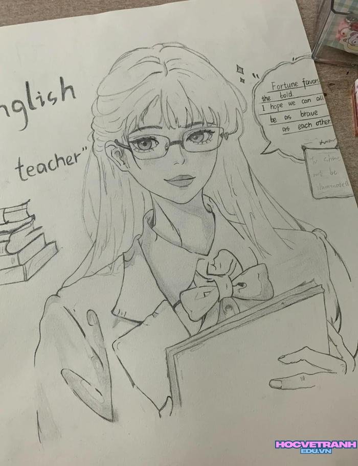 vẽ cô giáo đeo kính