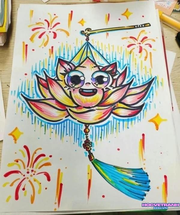 vẽ đóa sen hoa đăng