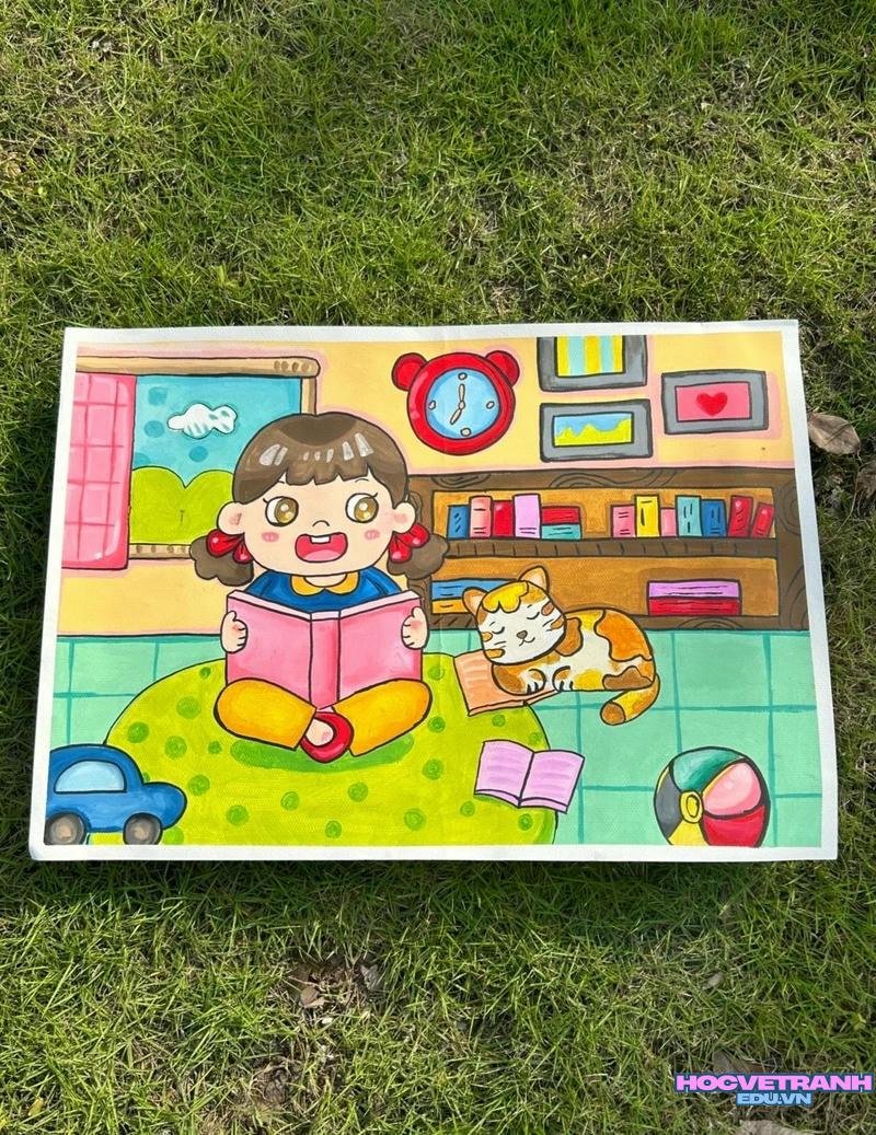 vẽ đọc sách bằng chì