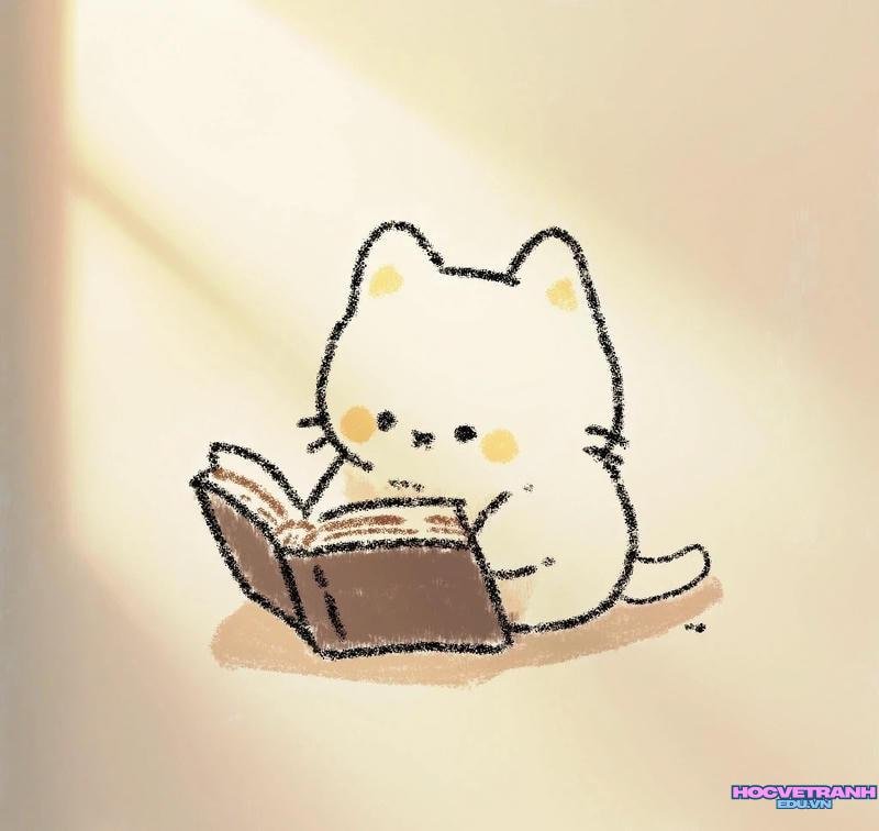 vẽ đọc sách cùng mèo