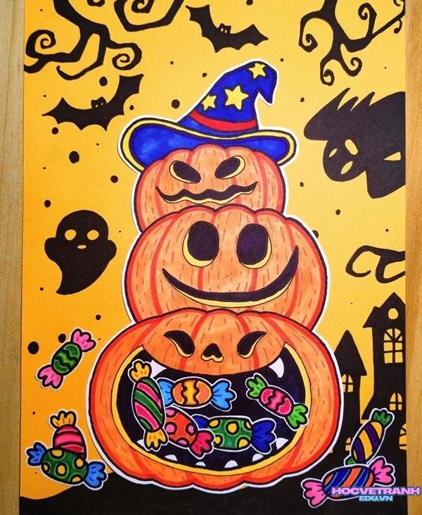 vẽ halloween bằng màu sáp