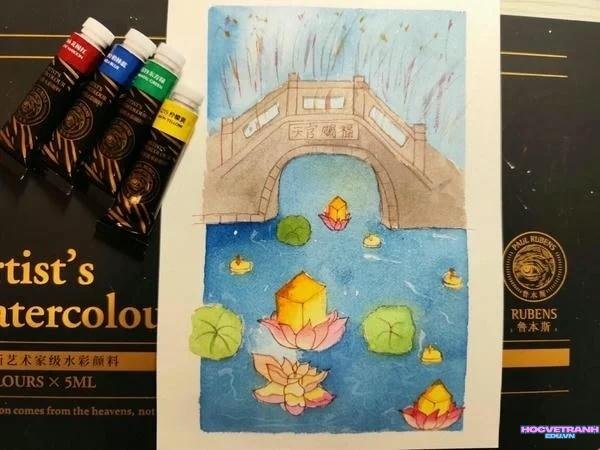 vẽ hoa đăng hình sen