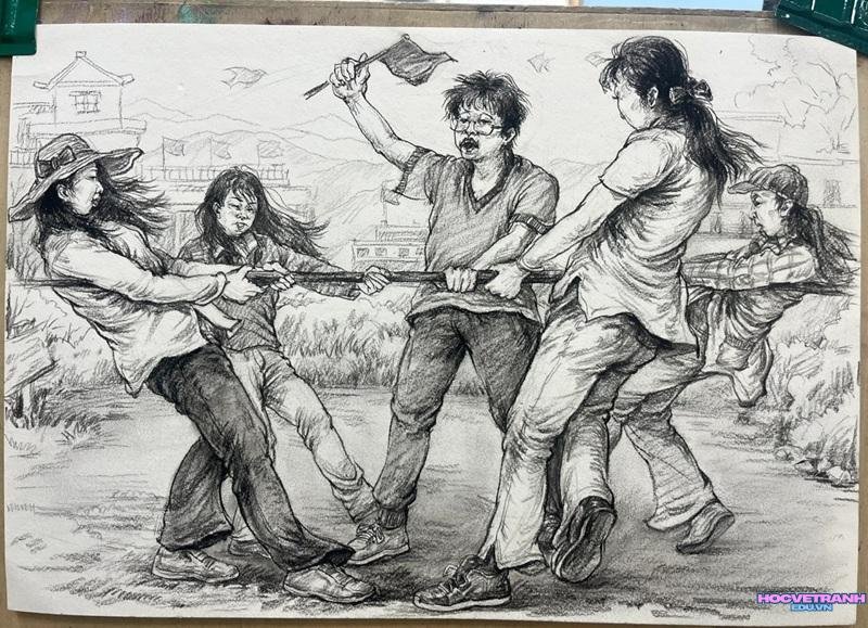 vẽ kéo co bằng chì