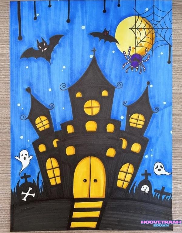 vẽ lâu đài halloween đẹp
