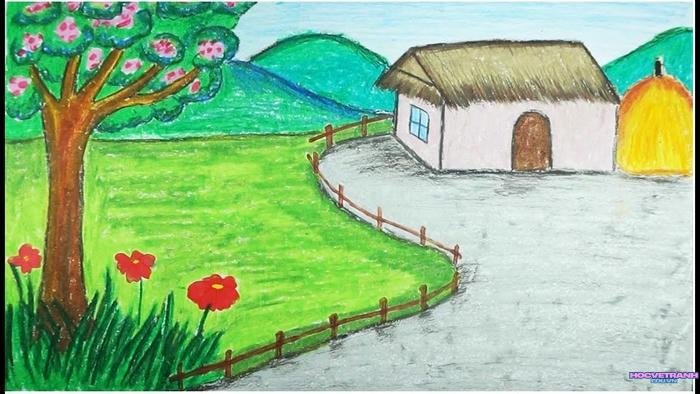 vẽ nhà tranh mái lá