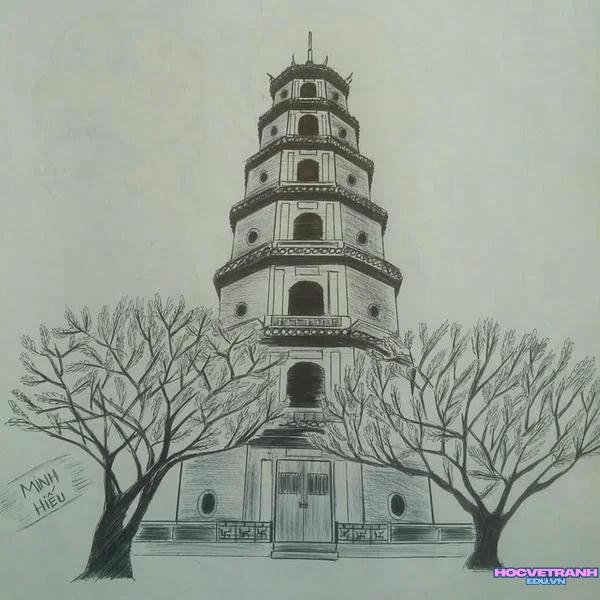 vẽ thắng cảnh bằng chì