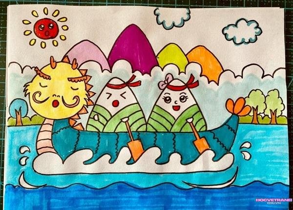 vẽ thuyền rồng màu sắc