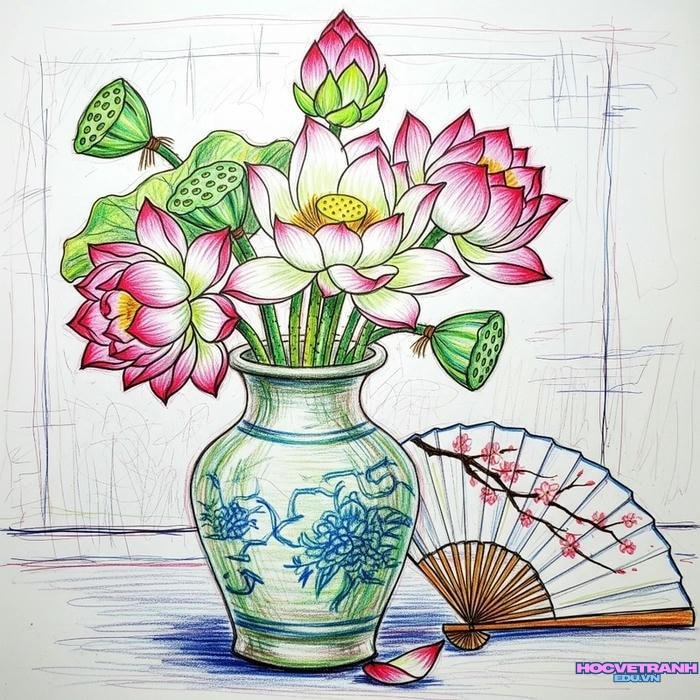 vẽ trang trí bình hoa