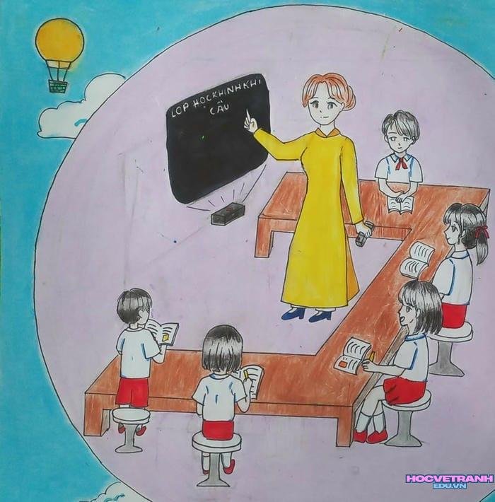 vẽ tranh áo dài cho thiếu nhi