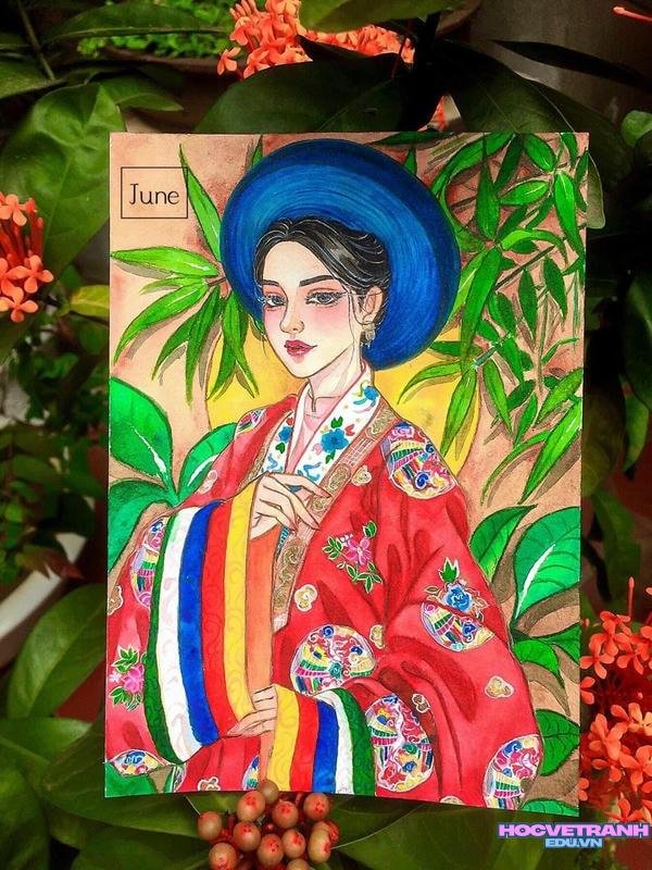 vẽ tranh áo dài cổ