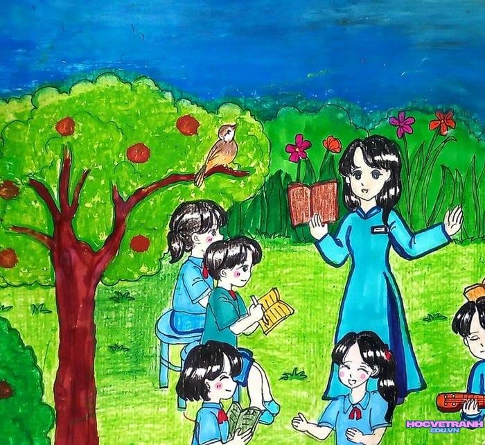 vẽ tranh áo dài học sinh