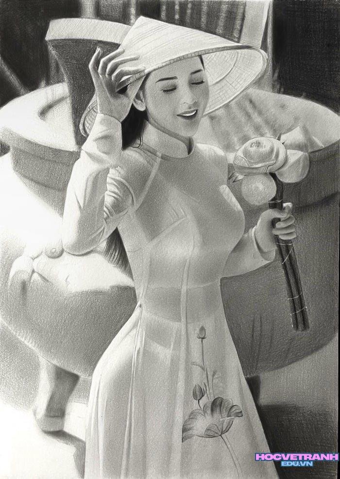 vẽ tranh áo dài truyền thống