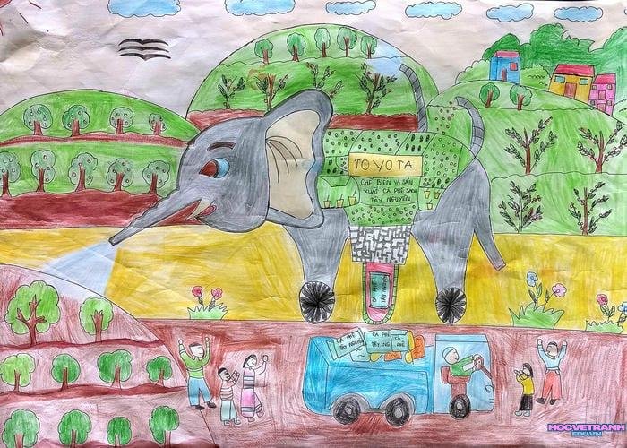 vẽ tranh bảo vệ động vật hoang dã voi