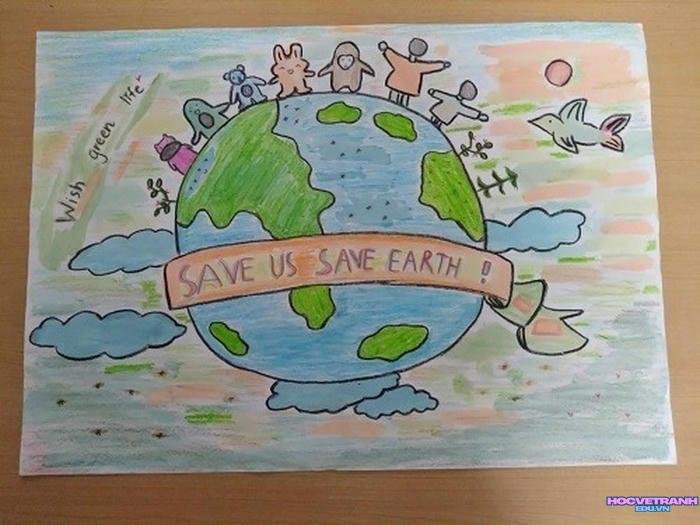 vẽ tranh bảo vệ trái đất học sinh