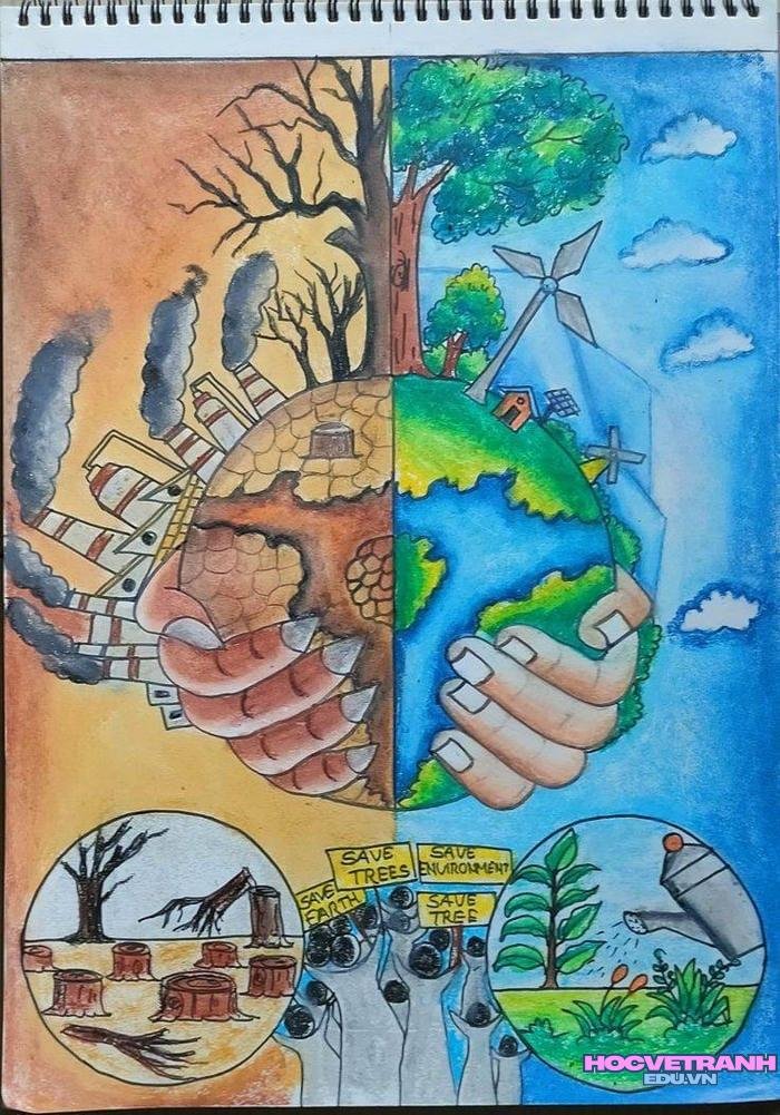 vẽ tranh bảo vệ trái đất và nhiệt độ