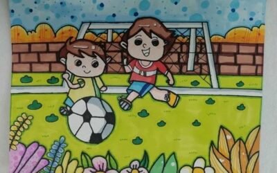 vẽ tranh bé đá bóng xinh