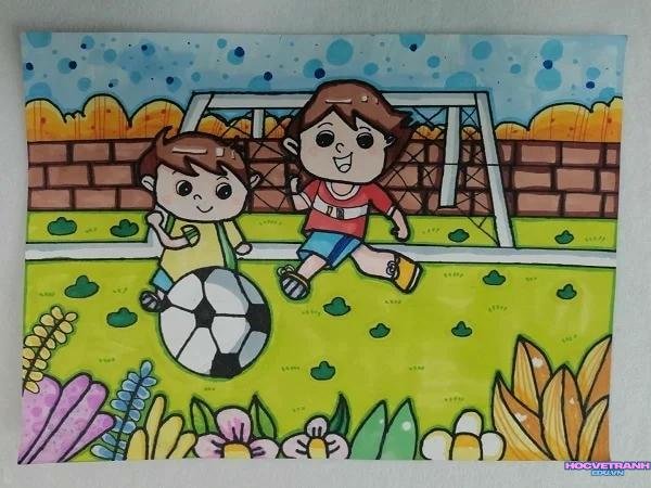 vẽ tranh bé đá bóng xinh