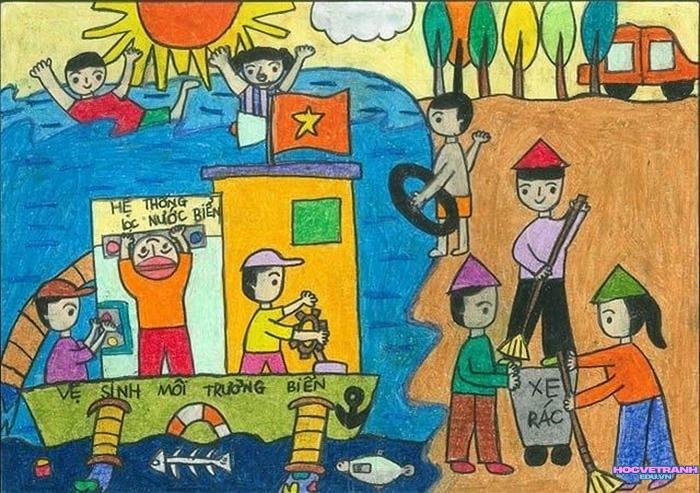 vẽ tranh biển đảo chi tiết