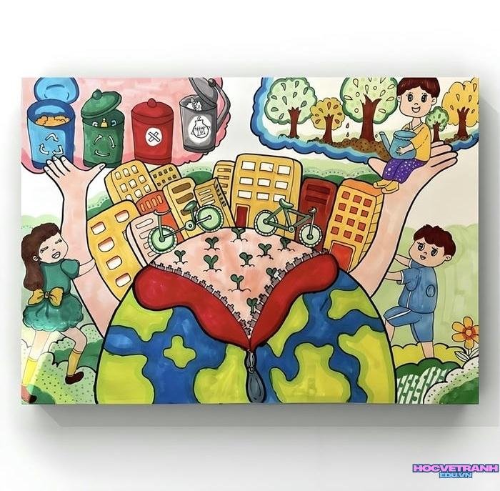 vẽ tranh biến đổi khí hậu trái đất