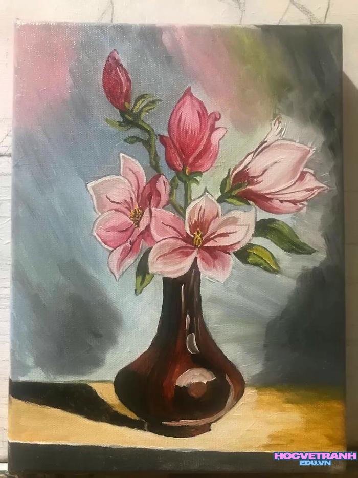 vẽ tranh bình hoa cheo tường