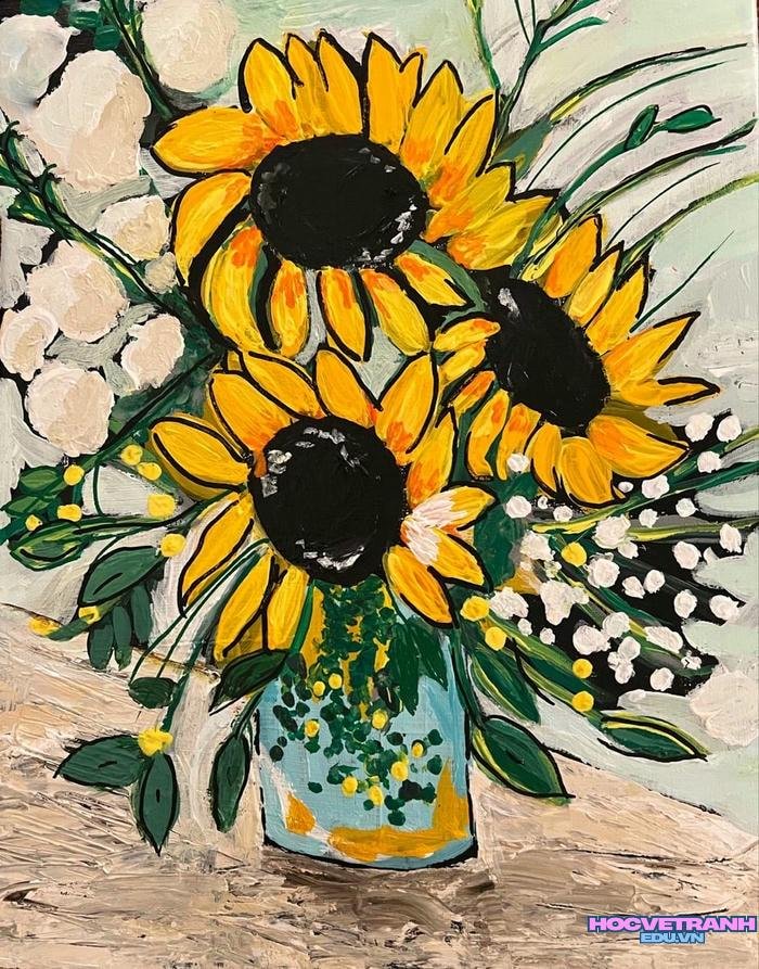 vẽ tranh bình hoa cúc
