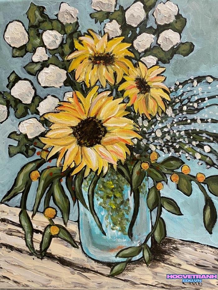 vẽ tranh bình hoa để bàn