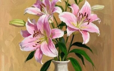 vẽ tranh bình hoa ly hồng