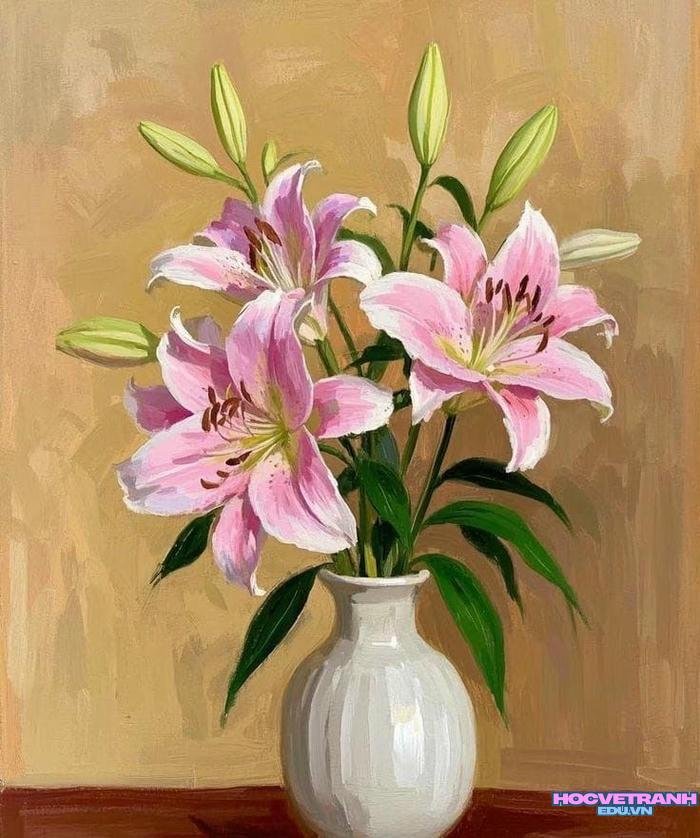 vẽ tranh bình hoa ly hồng