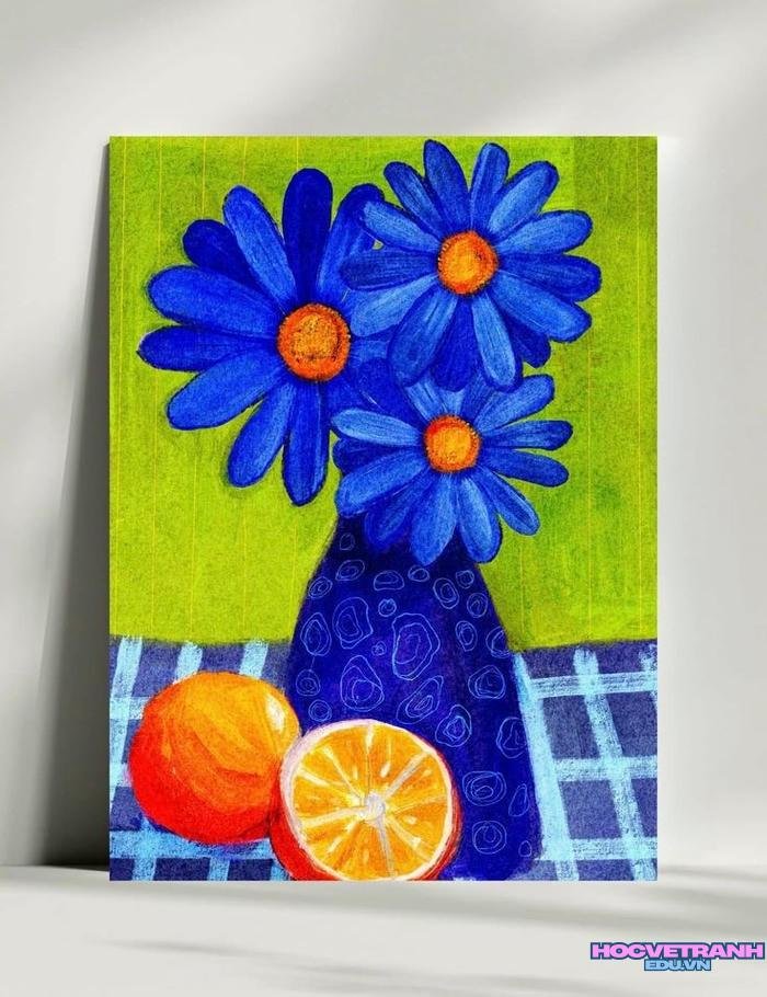 vẽ tranh bình hoa xanh