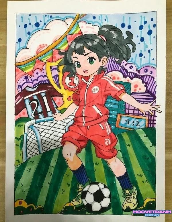 vẽ tranh cầu thủ đá